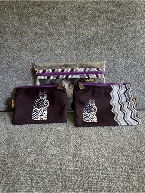 Laurel Burch Feline Clan 3 Pc Cosmetic Bag Set Cat Makeup Travel Pouches